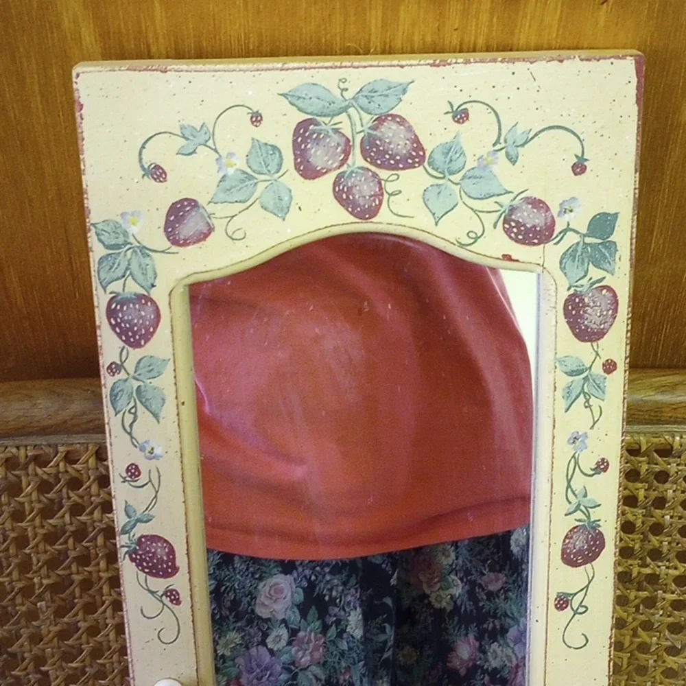 Hand-painted Strawberry Mirror, Eileen Cantillon. Yellow Red Green